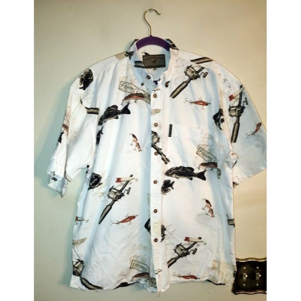North River Outfitters Men's 100% Cotton White Fishing Rods Shirt Size XXL